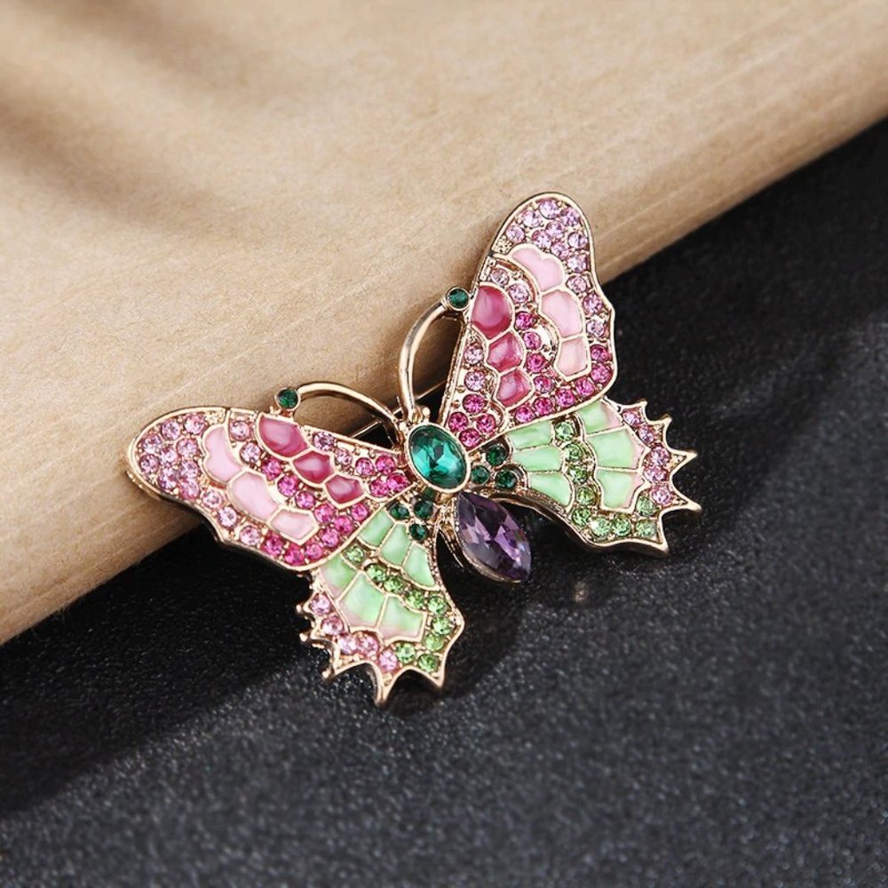 Large Multi Color Rhinestone Butterfly Pin Brooch - Picture 4 of 4